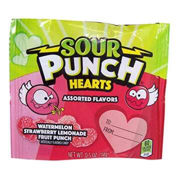 Valentine's Day Sour Punch Hearts Gummy Candy Assorted Flavors, 13 Ounce Bag