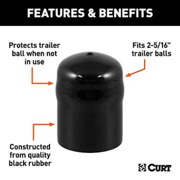 CURT 21811 Black Rubber Trailer Hitch Ball Cover, 2-5/16-Inch Diameter