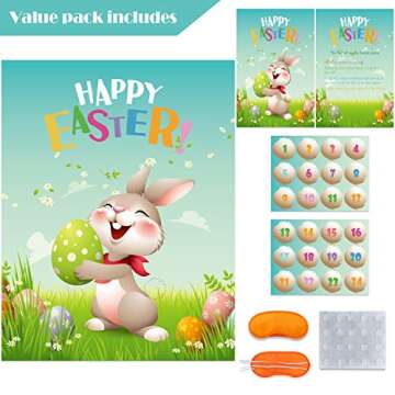 ROCWOHO Pin The Tail on The Bunny Easter Game Party for Kids Easter Egg Hunt Activities Easter Games with Reusable Stickers for Party Decorations Favors Supplies