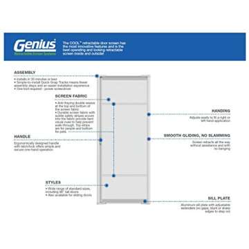 Genius Cool Retractable Screen Doors for Single Door, Short - Width (32 in to 36 in) x Height 78 in - White Retractable Screen Doors - Front, Entry, Patio & More - Roll Away Retractable Screen