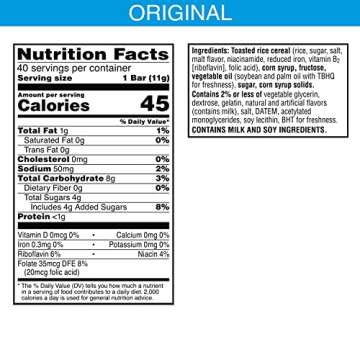 Rice Krispies Treats Mini Squares, Kids Snacks, Lunch Snacks, Grab n' Go, Original, 15.5oz Box (40 Bars)