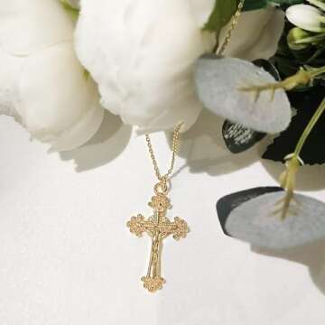 Partm Jesus Cross Necklace for Women 14K Gold Plated Choker Holy Cross Chain Dainty Faith Crucifix Pendant Baptism Christian Necklace for Women Trendy Religious Jewelry Non Tarnish Hypoallergenic