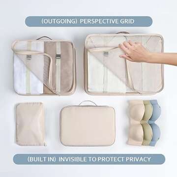 DIMJ Packing Cubes for Travel, Luggage Organizer Bags Foldable Packing Cubes for Suitcase Lightweight Luggage Organizer Travel Must Haves (Beige)