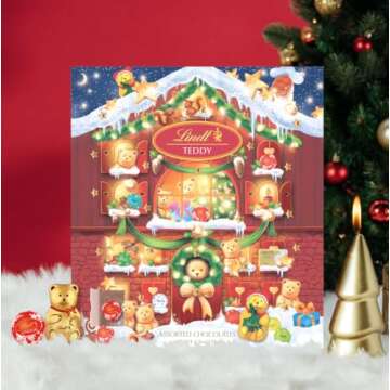 Lindt Holiday Teddy Bear Advent Calendar Assorted Chocolate Candy, 4.5 oz.