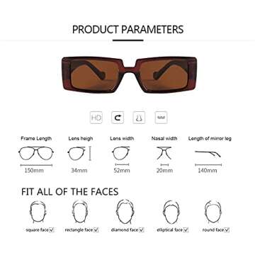 Retro 90s Rectangle Sunglasses for Men & Women