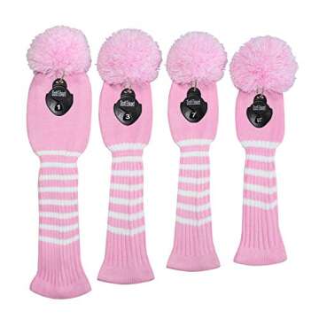 Scott Edward Multi-Style Optional Individualized Knit Golf Club Head Covers Set of 4, Fit for Driver Wood(460cc) * 1, Fairway Wood * 2, and Hybrid(UT) * 1, for Male/Female Golfers (Light Pink)