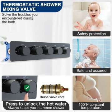 Thermostatic Shower System Dual Shower Heads with 16" Ceiling Mounted Rain Shower Head & 8" Wall Mounted Head 4 Function Full Body Luxury Shower System Can All Run Together, Matte Black