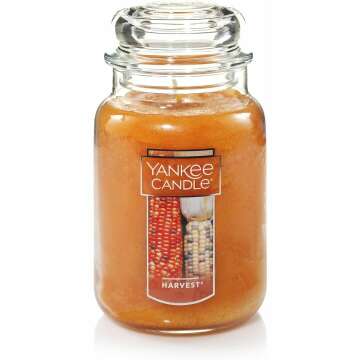 Yankee Candle Harvest Scented, Classic 22oz Large Jar Single Wick Aromatherapy Candle, Over 110 Hours of Burn Time, Apothecary Jar Fall Candle, Autumn Candle Scented for Home