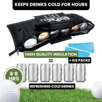 Golf Cooler Bag - Keeps Drinks Cold for Hours - Fits Discreetly in Any Golf Bag - Includes Ice Packs - Soft Cooler Holds 6 Beer Cans or 2 Wine Bottles - Golf Accessories for Men by 6ixPack Golf