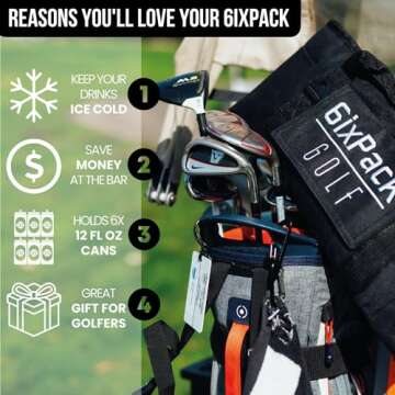 Golf Cooler Bag - Keeps Drinks Cold for Hours - Fits Discreetly in Any Golf Bag - Includes Ice Packs - Soft Cooler Holds 6 Beer Cans or 2 Wine Bottles - Golf Accessories for Men by 6ixPack Golf