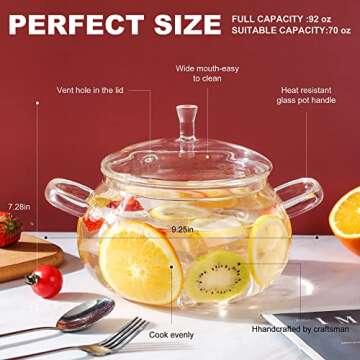 Glass Cooking Pot,83oz/2500ml Clear Glass Pots for Cooking on Stove with Lid, Large Glass Saucepan Cookware Set for Pasta Noodle, Soup, Milk, Baby Food