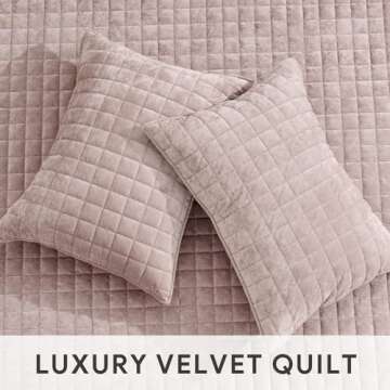 RECYCO Luxury Velvet Quilt Queen Size, Ultra Soft Velvet Bedding Sets, Lightweight Quilted Velvet Comforter Set, Channel Stitch Oversized Bedspread Coverlet with 2 Pillow Shams, Rose Pink