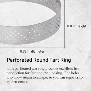 de Buyer Perforated Round Tart Ring - 9.75” Diameter, 0.8” Height - Perfect for Baking Beautifully Crisp Tarts - Easy to Use & Clean - Made in France