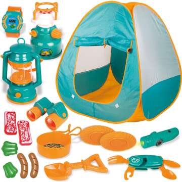 FUN LITTLE TOYS Pop Up Tent & Kids Camping Gear Set - Adventure Awaits