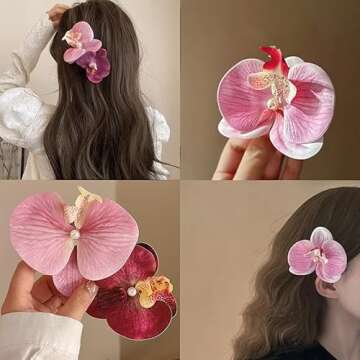 12 Pieces Flower Hair Clips Bohemian Butterfly Orchid Hair Barrettes for Beach Party Spring Photo Prop, Artificial Hawaiian Boho Hairclip Flower Hair Accessories for Women Girls Bridal Headwear