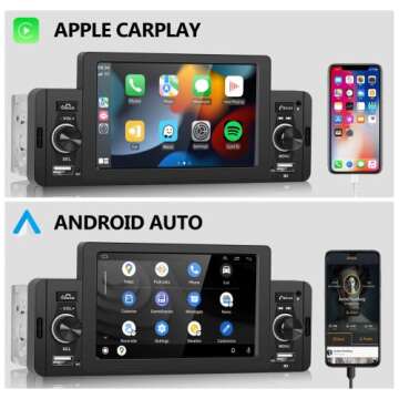 Single Din Apple Carplay Car Stereo with Android Auto, podofo 5'' HD Touchscreen Radio Support Bluetooth FM Radio Android/iOS Mirror Link/USB/TF/AUX-in, Car Audio Receivers with Backup Camera