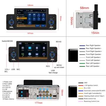 Single Din Apple Carplay Car Stereo with Android Auto, podofo 5'' HD Touchscreen Radio Support Bluetooth FM Radio Android/iOS Mirror Link/USB/TF/AUX-in, Car Audio Receivers with Backup Camera