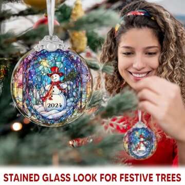 Snowman Ornaments | Dated 2024 Glass-Look Christmas Decor