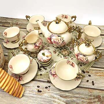 fanquare 15 Pieces British Porcelain Tea Set, Floral Vintage China Coffee Set, Wedding Tea Service for Adult, Big Tea Cup