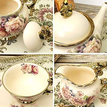 fanquare 15 Pieces British Porcelain Tea Set, Floral Vintage China Coffee Set, Wedding Tea Service for Adult, Big Tea Cup