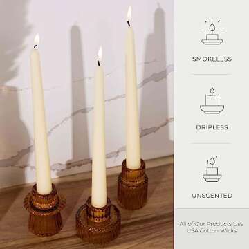 Bask 10-inch Taper Candles - Unscented and Dripless - Burns for 8 Hours - Home Decor for Dinner Table, Kitchen, and Bedroom - Perfect for a Romantic Date or Anniversary - 12-Pack - Ivory