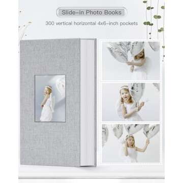 Popotop Photo Album 4x6-300 Photos Linen Cover Photo Books with 300 Horizontal Pockets,Slip-in Picture Albums for Family Wedding Anniversary Baby Vacation Pictures