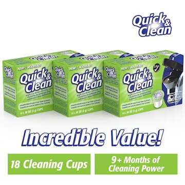 Quick & Clean [18-Pack] Keurig Cleaning Pods - K Cup Cleaner Pod For Keurig - 2.0 Coffee Machine Compatible, Removes Stains, Non-Toxic and Eco-Friendly