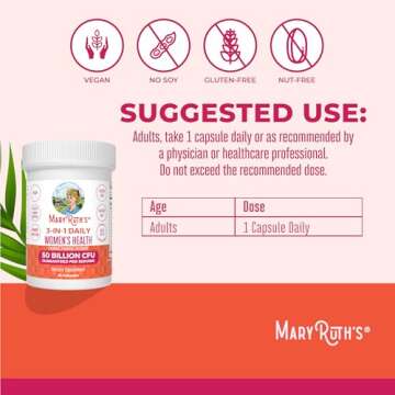 MaryRuth Organics 3-in-1 Daily Health Probiotics for Women | Clinically Tested | Hormone Support & Gut Health Supplement for Women | Supplement for Women | 50 Billion CFU | Allergen Free | 30 ct