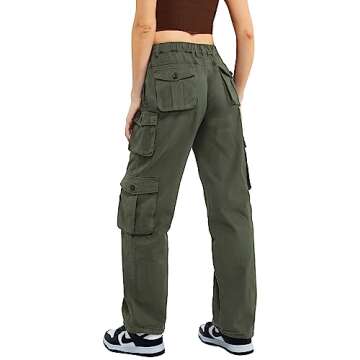 Znyeth Cargo Pants Women Cotton Wide Leg Casual Hiking Military Army Combat Work Pants with 8 Pockets (US, Alpha, Large, Regular, Regular, Army Green)