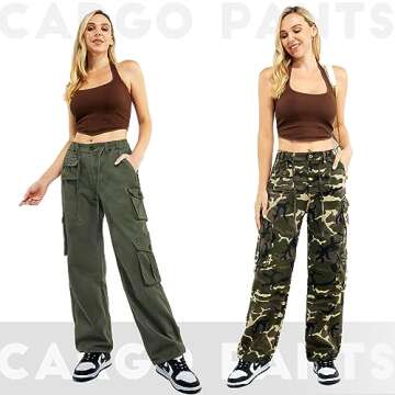 Znyeth Cargo Pants Women Cotton Wide Leg Casual Hiking Military Army Combat Work Pants with 8 Pockets (US, Alpha, Large, Regular, Regular, Army Green)