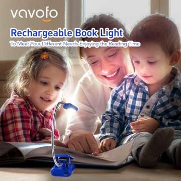 VAVOFO Rechargeable Book Light for Reading in Bed Kids, 7 LED Reading Light with 9-Level Warm Cool White Daylight, Eye Care Lamp with Power Indicator for Bookworms (Royal Blue)