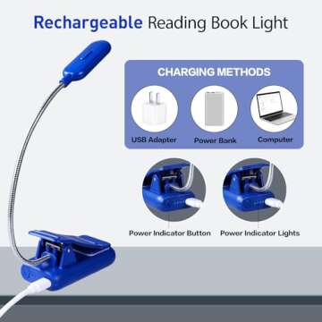 VAVOFO Rechargeable Book Light for Reading in Bed Kids, 7 LED Reading Light with 9-Level Warm Cool White Daylight, Eye Care Lamp with Power Indicator for Bookworms (Royal Blue)