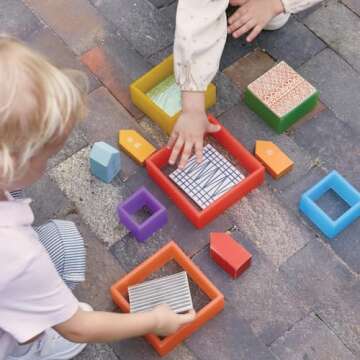 Kaplan Early Learning Discovery Squares - Rainbow - 6 Pieces | Toddler Stacking and Sorting, Nesting Toys | Indoor/Outdoor Montessori Preschool Block Play