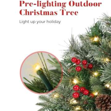 Holiday Planter Decorations, 2025 Christmas Holiday Planter Filler, Pre-lit Xmas Pine Trees with Cones, Golden & Red Berries Outdoor Lighted Christmas Decorations (1)