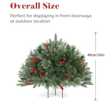 Holiday Planter Decorations, 2025 Christmas Holiday Planter Filler, Pre-lit Xmas Pine Trees with Cones, Golden & Red Berries Outdoor Lighted Christmas Decorations (1)