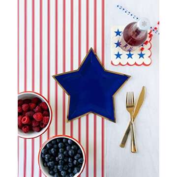 Minds Eye 4th of July Party Decorations Paper Plates 9 Inch Dinner Plates, Pak 16 for Fourth Independence Day Celebration, Memorial Day, Labor Patriotic Blue Star with Gold Foil Edge