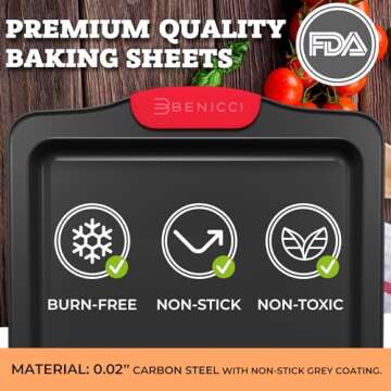 Premium Non-Stick Baking Sheets Set of 3 - Deluxe BPA Free, Easy to Clean Racks w/Silicone Handles - Bakeware Pans for Cooking Baking Roasting - Lets You Bake The Perfect Cookie or Pastry Every Time