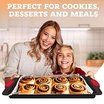 Premium Non-Stick Baking Sheets Set of 3 - Deluxe BPA Free, Easy to Clean Racks w/Silicone Handles - Bakeware Pans for Cooking Baking Roasting - Lets You Bake The Perfect Cookie or Pastry Every Time