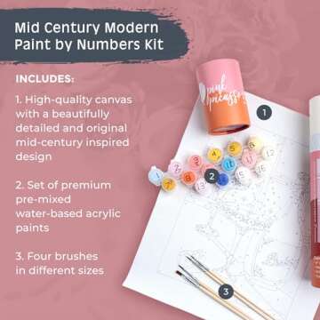 Pink Picasso Kits Mid Century Modern Paint By Number for All Ages | DIY Color by Numbers Craft Kit Acrylic Paint Canvas Beginners Painting Kits as Seen On Shark Tank | (Be Bubbly) 8x10-Paint Kit Set