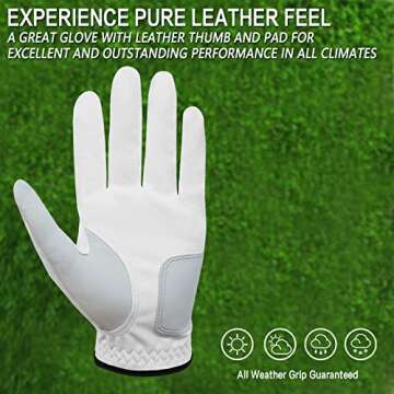 FINGER TEN Golf Gloves Men Left Hand Right Leather Value 5 Pack, Golf Glove for Right Left Handed Golfer All Weather Grip ML (White(Men Gloves), Medium/Large(Worn On Right Hand))