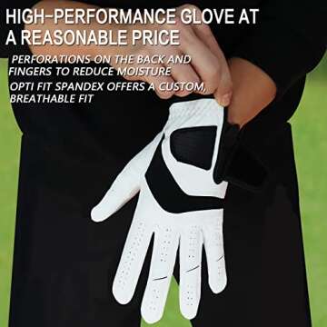 FINGER TEN Golf Gloves Men Left Hand Right Leather Value 5 Pack, Golf Glove for Right Left Handed Golfer All Weather Grip ML (White(Men Gloves), Medium/Large(Worn On Right Hand))