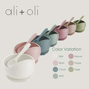 Ali+Oli Silicone Suction Bowl and Spoon Set (Harvest, Original) - Unbreakable Suction Bowls for Baby 6 Months and Up, Self Feeding Baby Utensils, First Stage Baby Feeding Supplies