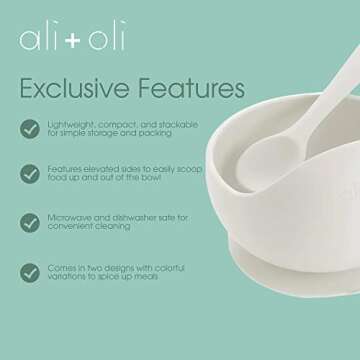 Ali+Oli Silicone Suction Bowl and Spoon Set (Harvest, Original) - Unbreakable Suction Bowls for Baby 6 Months and Up, Self Feeding Baby Utensils, First Stage Baby Feeding Supplies