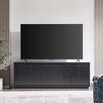 Henn&Hart Rectangular TV Stand for TV's up to 75" in Black Grain, for Home, Living Room, Bedroom, Entertainment Room, Office