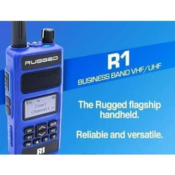 Rugged Radios Two Way 5W Handheld Radio Walkie Talkie for Business Schools Churches Construction - Features Digital and Analog Capabilities Long Range Antenna Dual Band VHF UHF and USB Charger (R1)