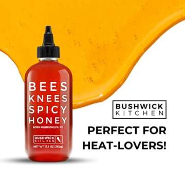 Bees Knees Spicy Honey, 12.5 oz Pure Honey Infused with Oleoresin Habanero Peppers, Gluten Free, Paleo Friendly, Wildflower Natural Hot Honey, Hot Sauce Gifts, Food Gifts, Unique Gifts