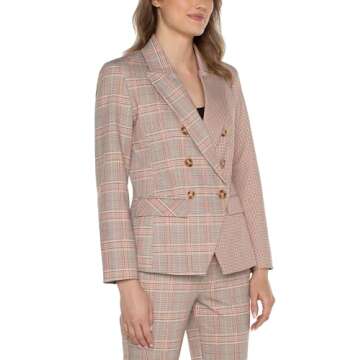 Liverpool Womens Half & Half Double Breasted Blazer Glen Plaid Ponte Lava Flow Glen Plaid Large