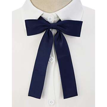 Women Silk Pre-tied Japanese School Girl Anime Bow Tie, Office Ladies Work Uniform kawaii Necktie For Party WBT-8 (Navy Blue)