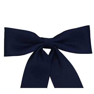 Women Silk Pre-tied Japanese School Girl Anime Bow Tie, Office Ladies Work Uniform kawaii Necktie For Party WBT-8 (Navy Blue)