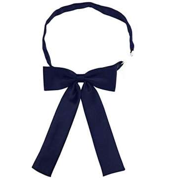 Women Silk Pre-tied Japanese School Girl Anime Bow Tie, Office Ladies Work Uniform kawaii Necktie For Party WBT-8 (Navy Blue)